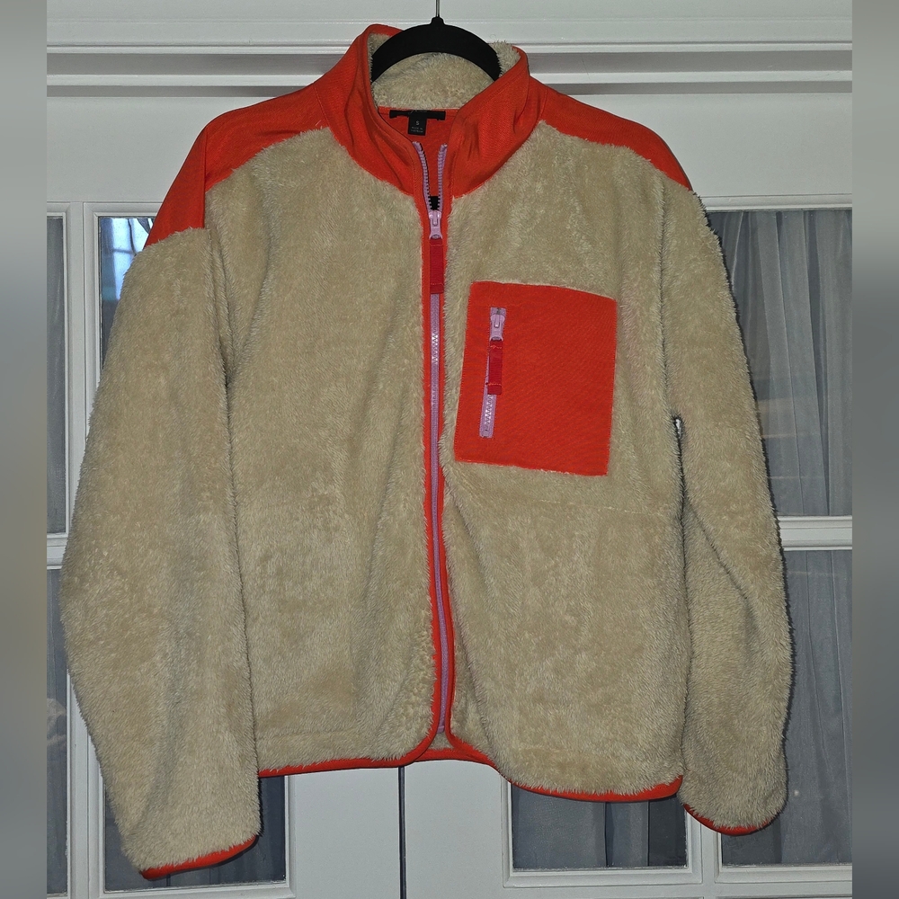 J. Crew Cream and Orange Fleece Jacket